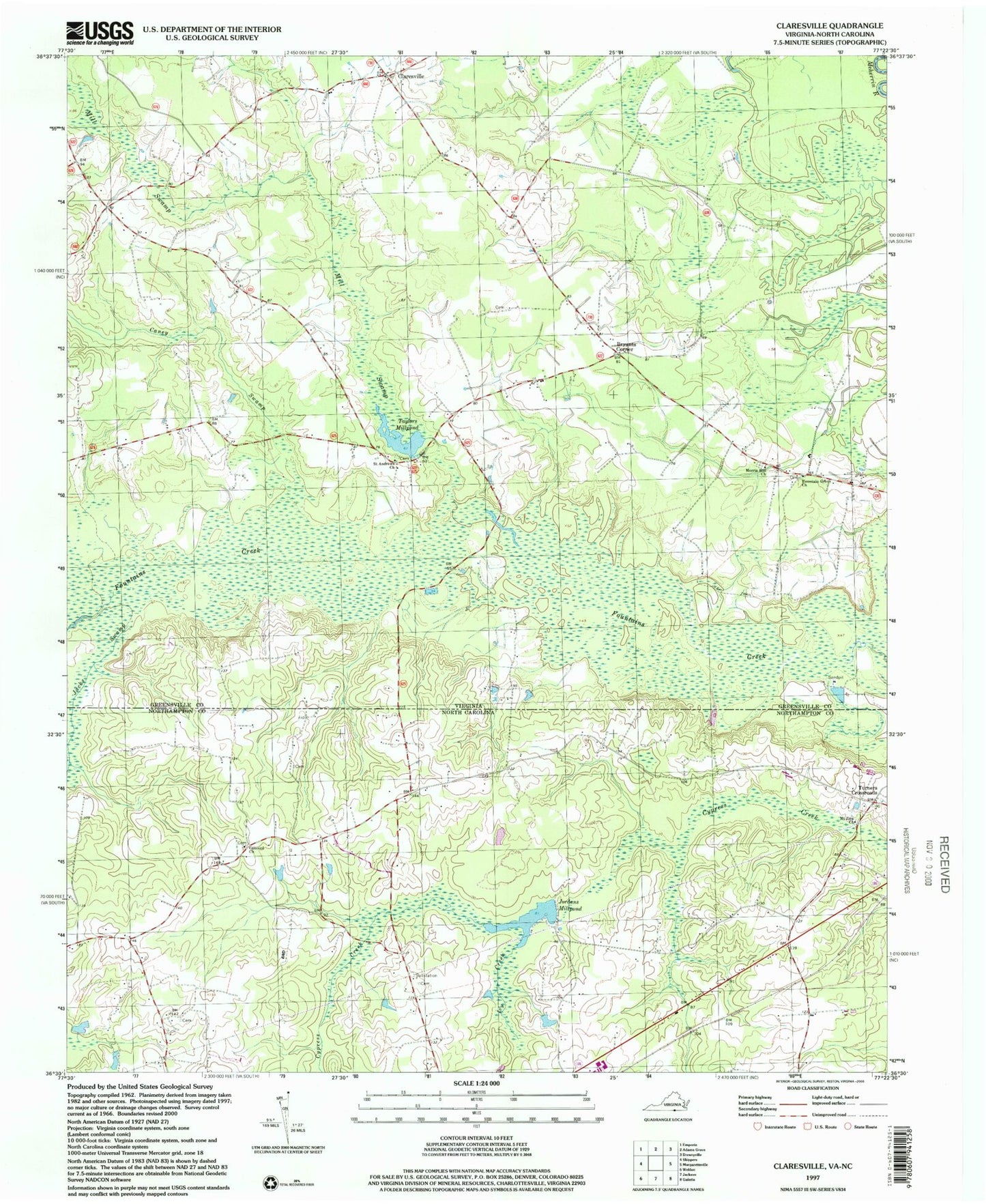 Classic USGS Claresville Virginia 7.5'x7.5' Topo Map Image
