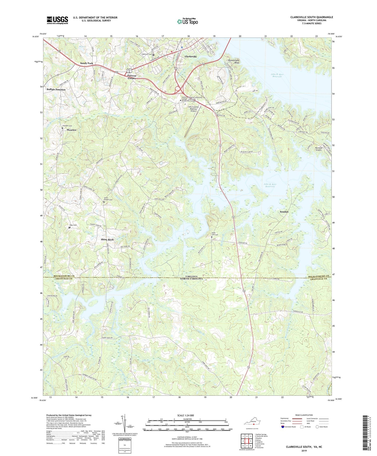 Clarksville South Virginia US Topo Map Image