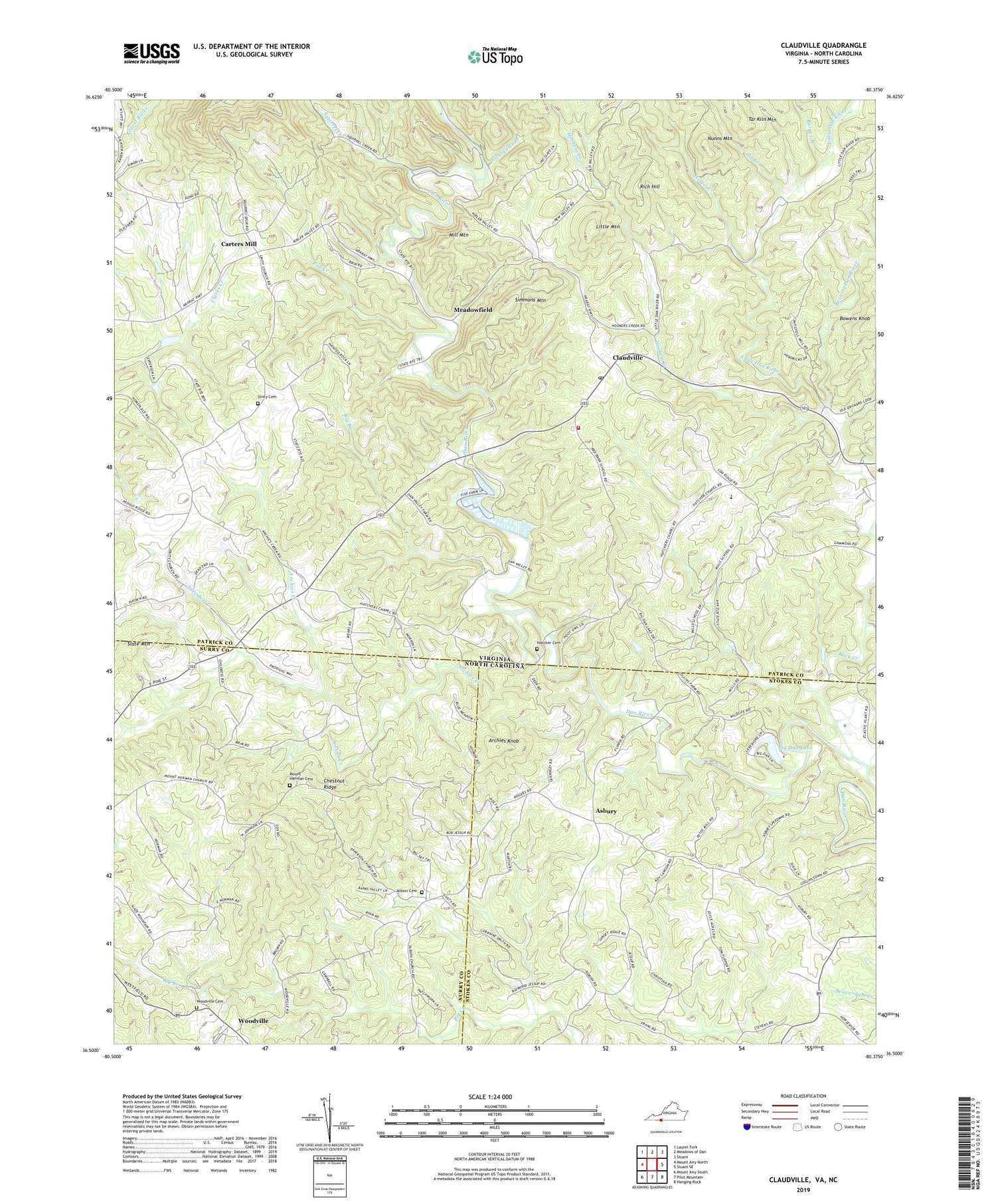 Claudville Virginia US Topo Map Image