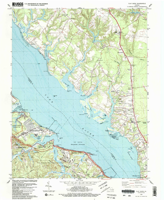 Classic USGS Clay Bank Virginia 7.5'x7.5' Topo Map Image
