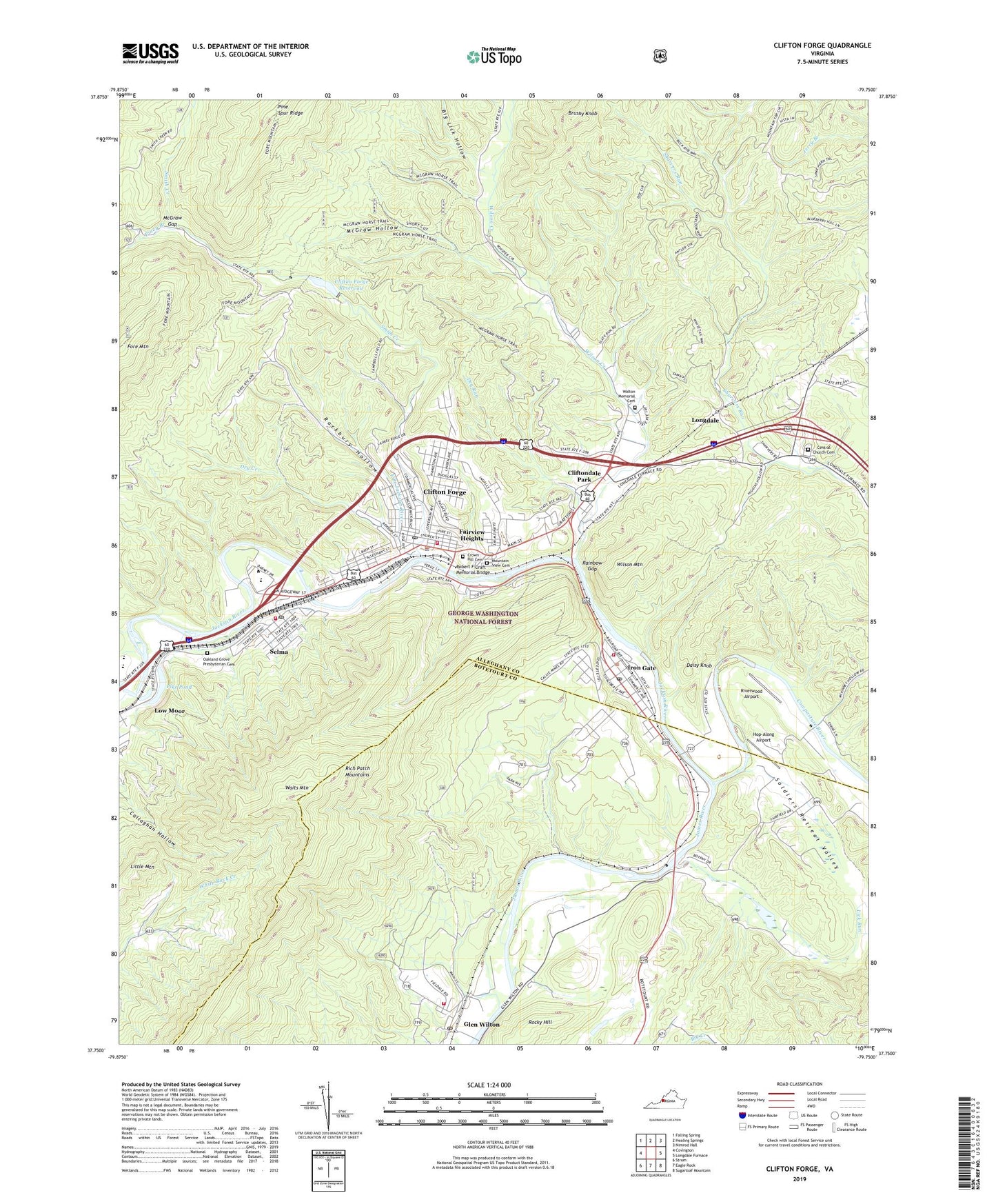 Clifton Forge Virginia US Topo Map Image