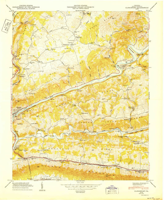 Classic USGS Clinchport Virginia 7.5'x7.5' Topo Map Image