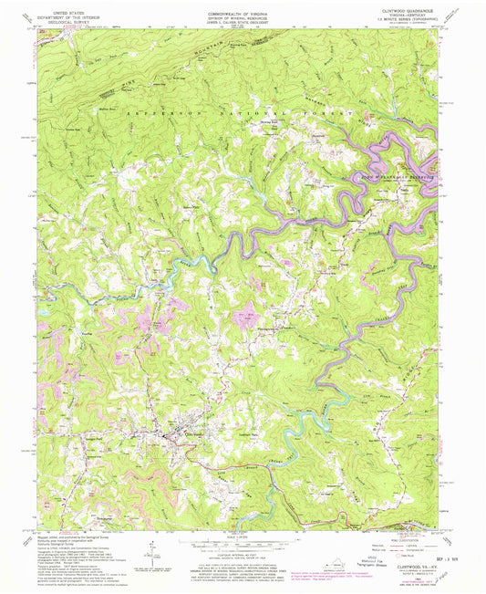 Classic USGS Clintwood Virginia 7.5'x7.5' Topo Map Image