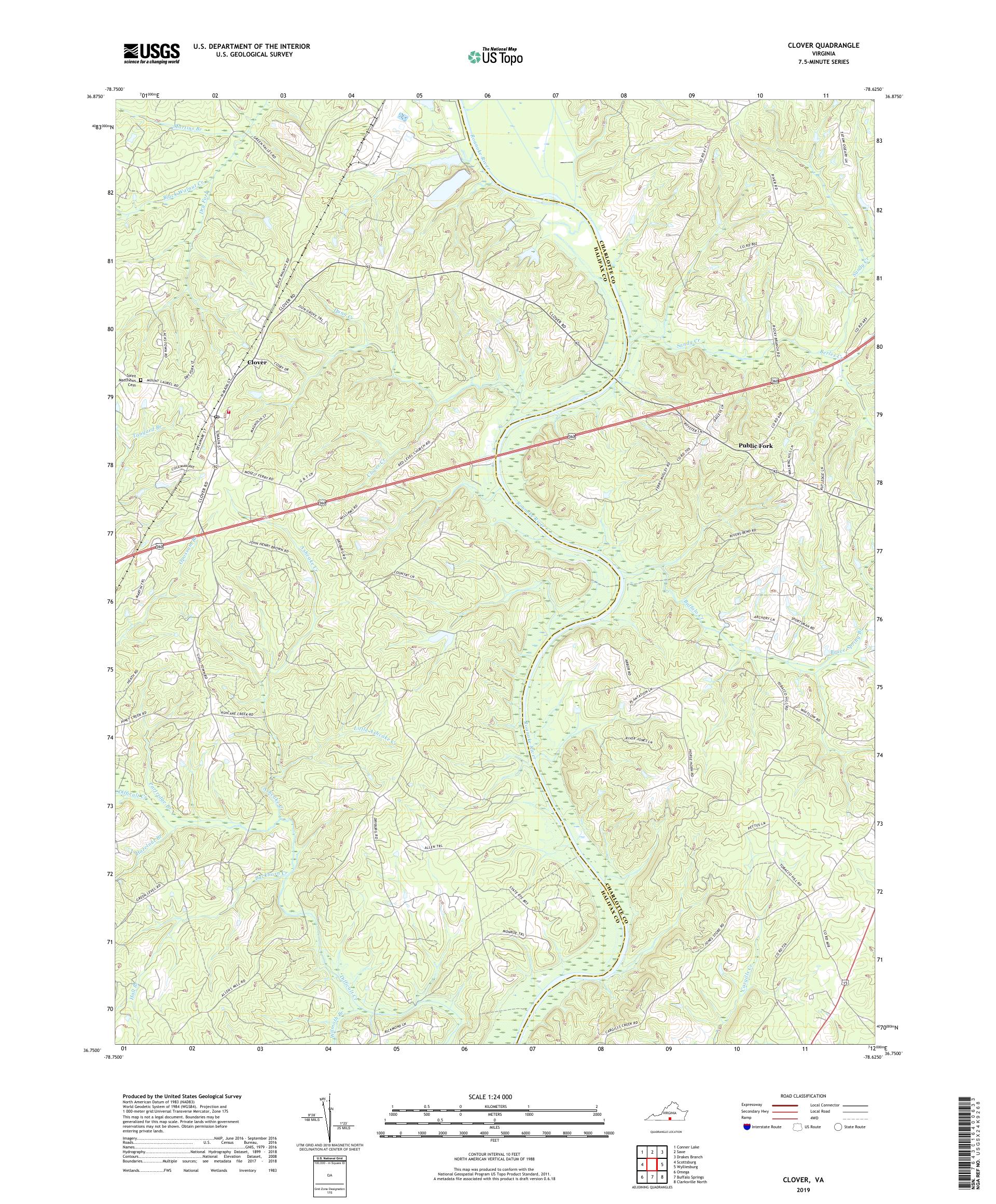 Clover Virginia US Topo Map – MyTopo Map Store