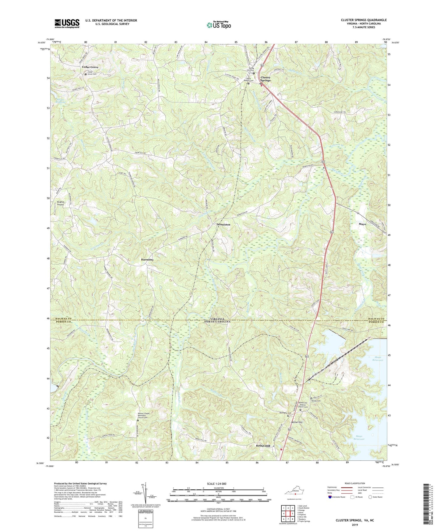 Cluster Springs Virginia US Topo Map Image