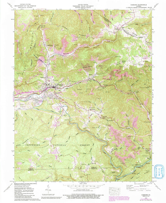 Classic USGS Coeburn Virginia 7.5'x7.5' Topo Map Image