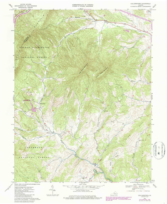 Classic USGS Collierstown Virginia 7.5'x7.5' Topo Map Image