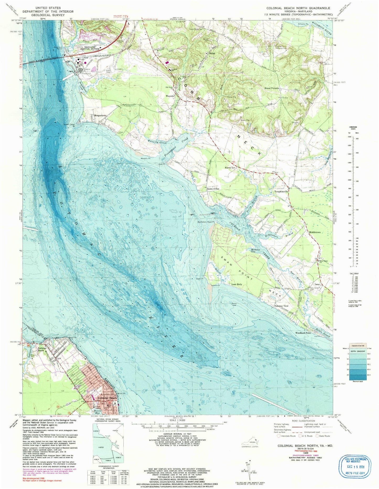 Classic USGS Colonial Beach North Virginia 7.5'x7.5' Topo Map Image