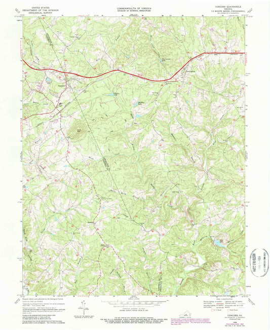 Classic USGS Concord Virginia 7.5'x7.5' Topo Map Image