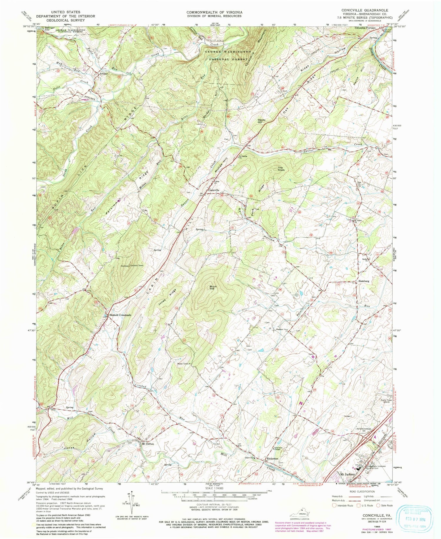 Classic USGS Conicville Virginia 7.5'x7.5' Topo Map Image