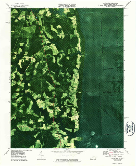 Classic USGS Corapeake North Carolina 7.5'x7.5' Topo Map Image