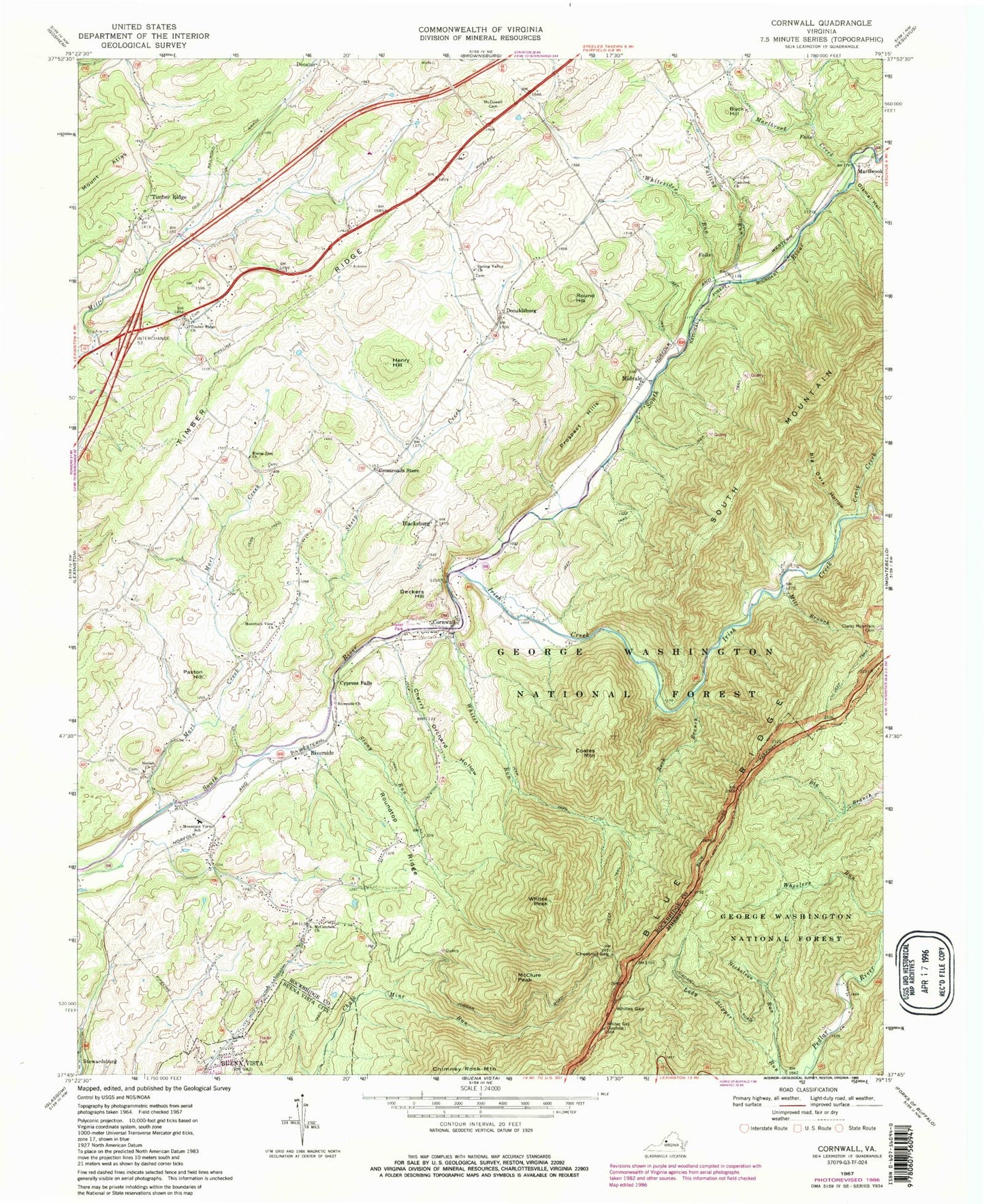 Classic USGS Cornwall Virginia 7.5'x7.5' Topo Map Image