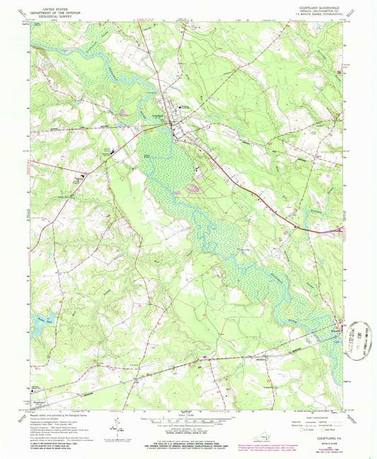Classic USGS Courtland Virginia 7.5'x7.5' Topo Map Image