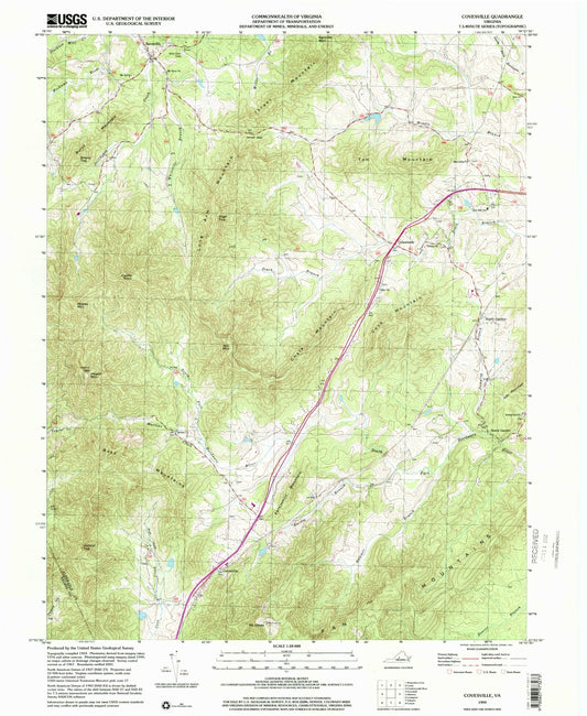 Classic USGS Covesville Virginia 7.5'x7.5' Topo Map Image