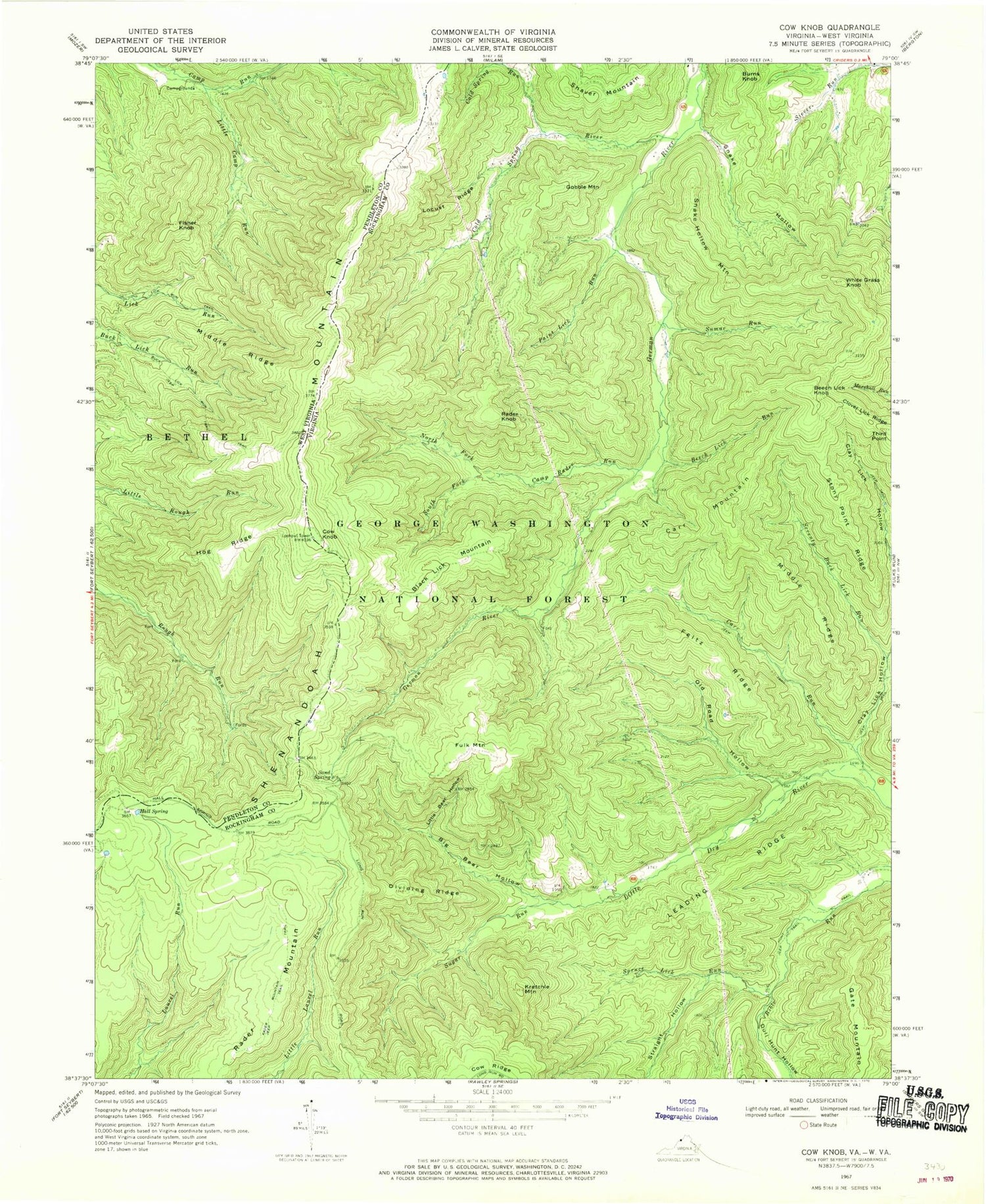 Classic USGS Cow Knob Virginia 7.5'x7.5' Topo Map Image