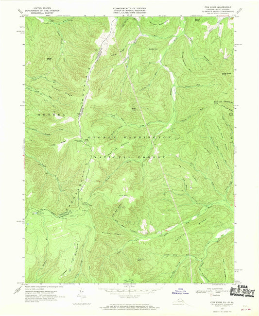 Classic USGS Cow Knob Virginia 7.5'x7.5' Topo Map Image