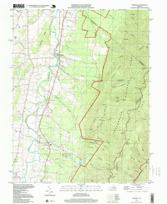 Classic USGS Crimora Virginia 7.5'x7.5' Topo Map Image