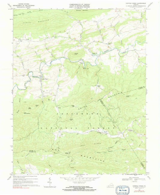 Classic USGS Cripple Creek Virginia 7.5'x7.5' Topo Map Image