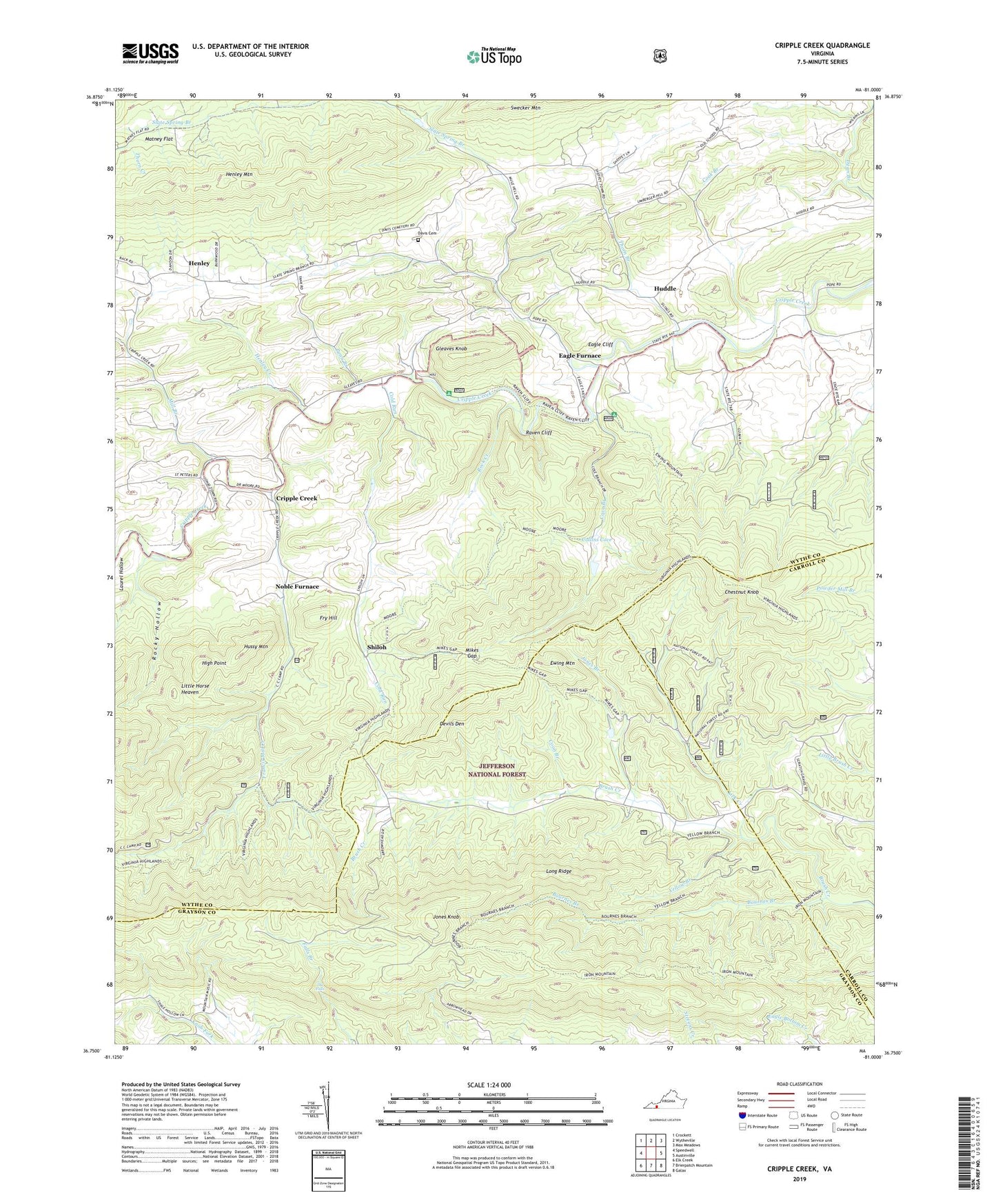 Cripple Creek Virginia US Topo Map Image