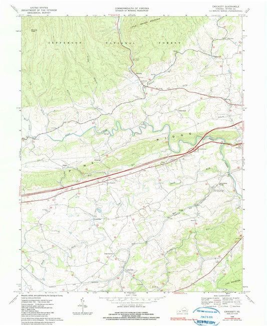 Classic USGS Crockett Virginia 7.5'x7.5' Topo Map Image