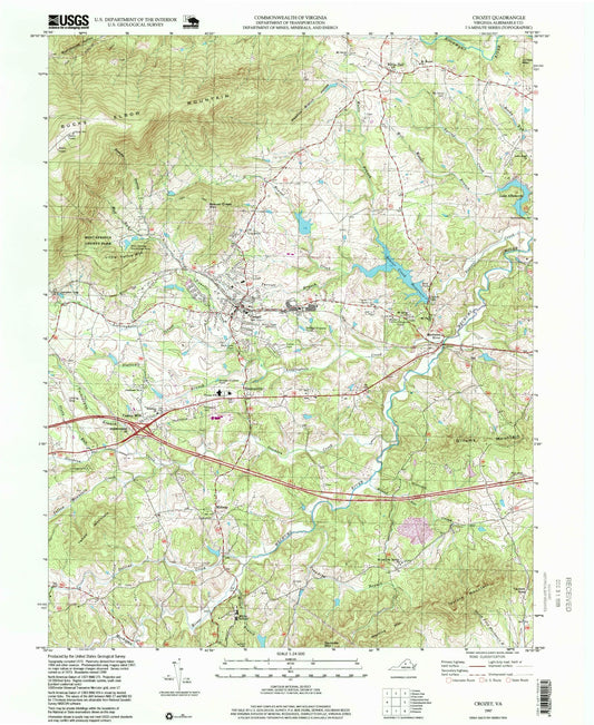 Classic USGS Crozet Virginia 7.5'x7.5' Topo Map Image