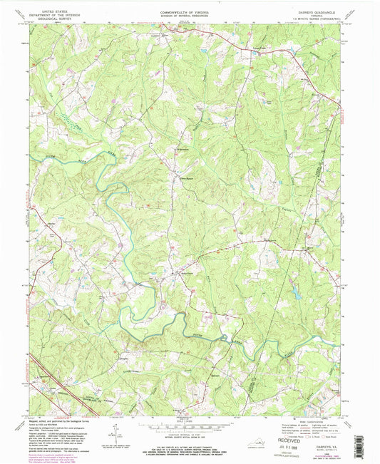 Classic USGS Dabneys Virginia 7.5'x7.5' Topo Map Image