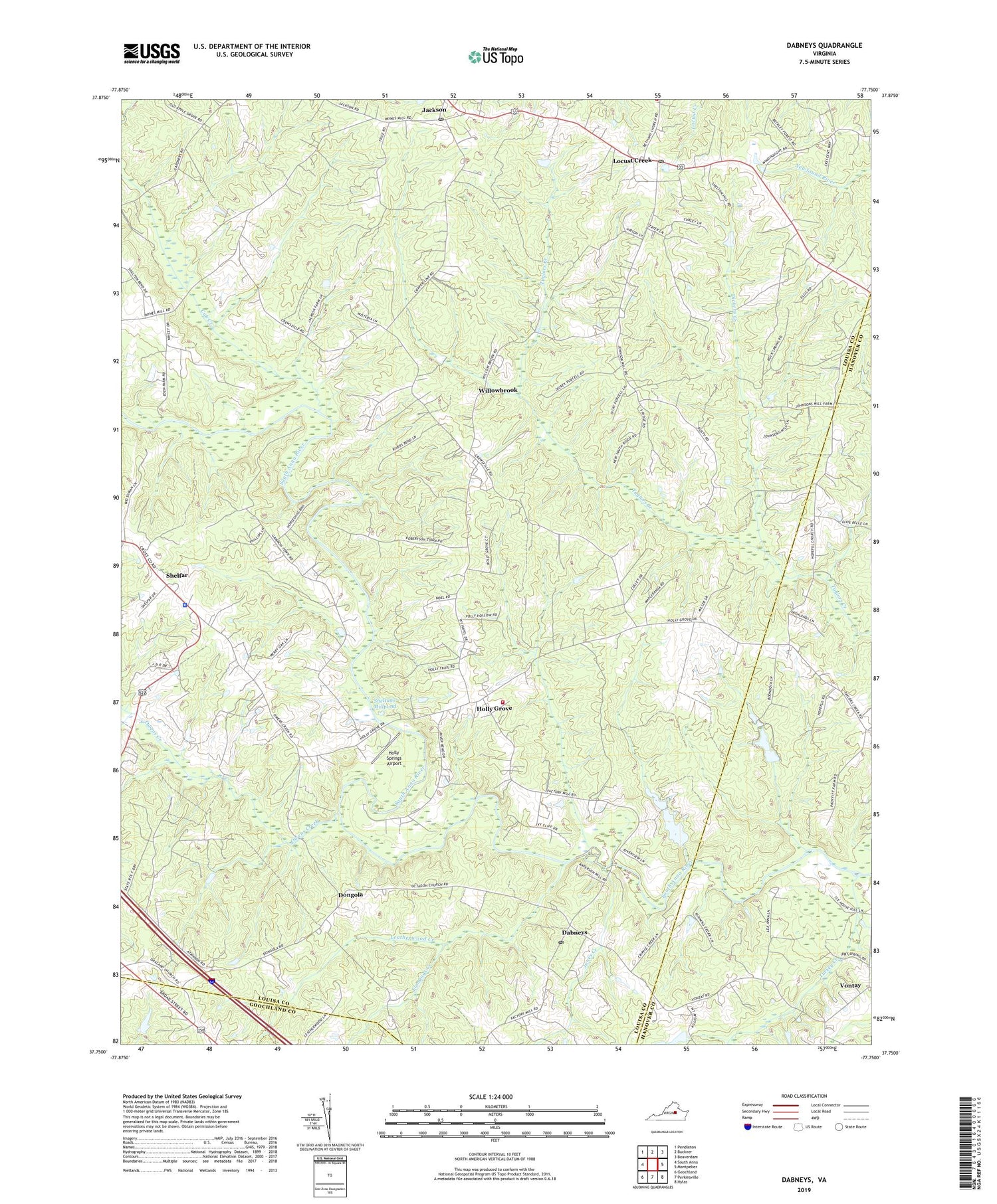 Dabneys Virginia US Topo Map Image