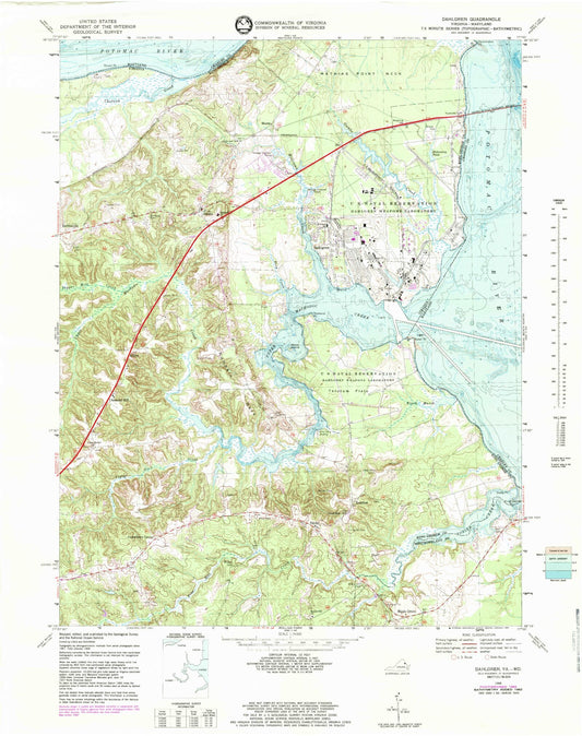 Classic USGS Dahlgren Virginia 7.5'x7.5' Topo Map Image