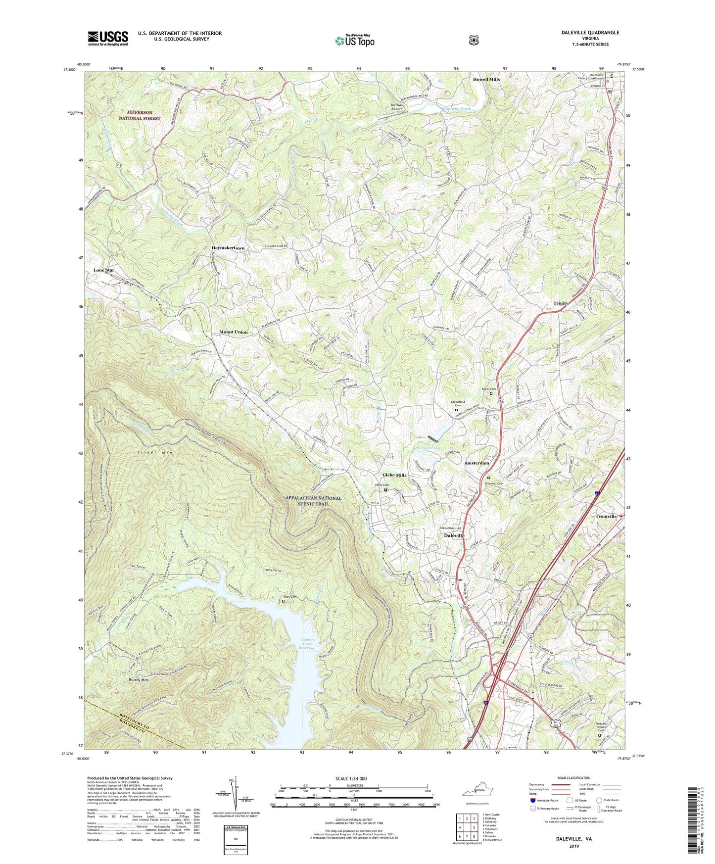 Daleville Virginia US Topo Map Image