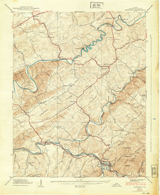 Classic USGS Damascus Virginia 7.5'x7.5' Topo Map Image