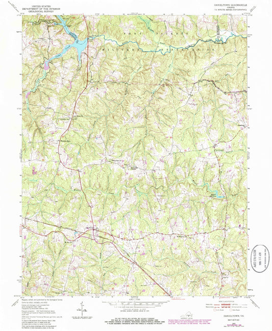 Classic USGS Danieltown Virginia 7.5'x7.5' Topo Map Image