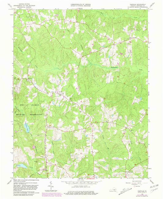 Classic USGS Darvills Virginia 7.5'x7.5' Topo Map Image
