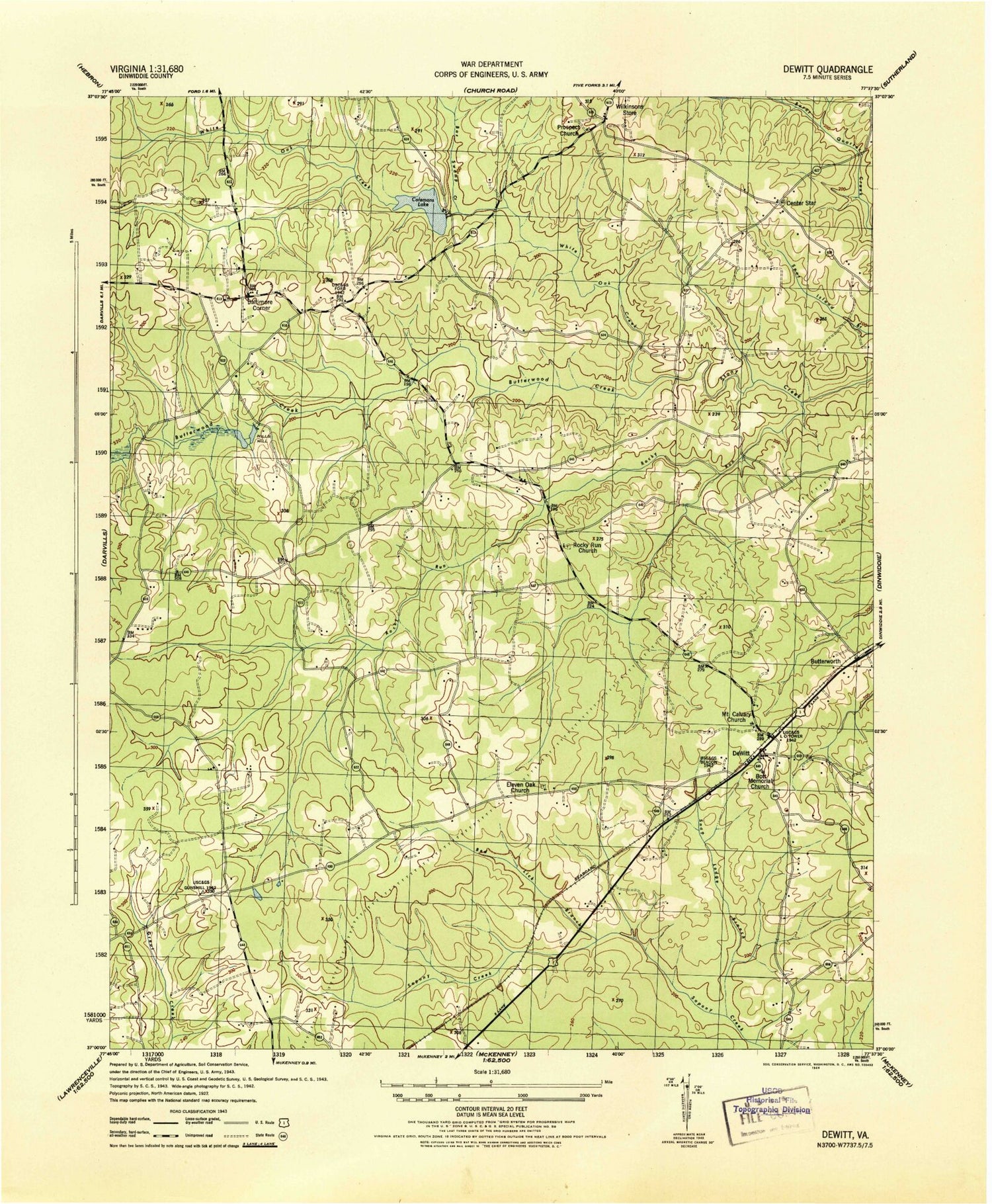 Classic USGS DeWitt Virginia 7.5'x7.5' Topo Map Image
