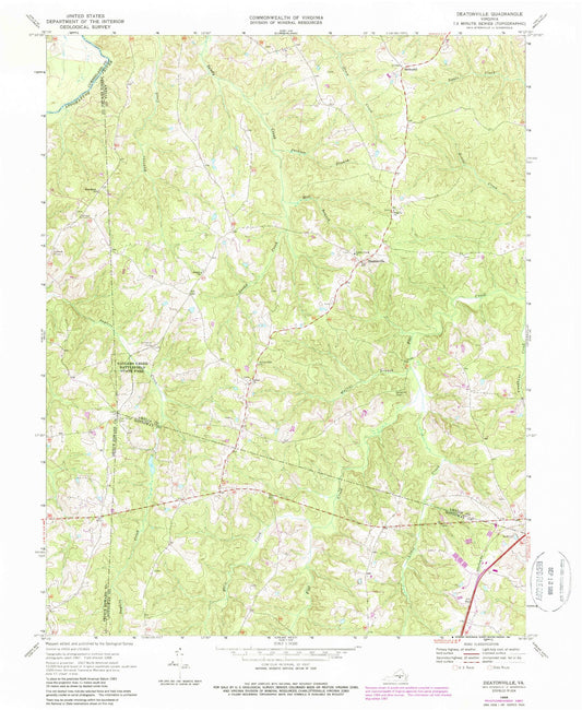 Classic USGS Deatonville Virginia 7.5'x7.5' Topo Map Image
