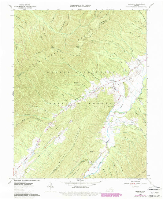 Classic USGS Deerfield Virginia 7.5'x7.5' Topo Map Image