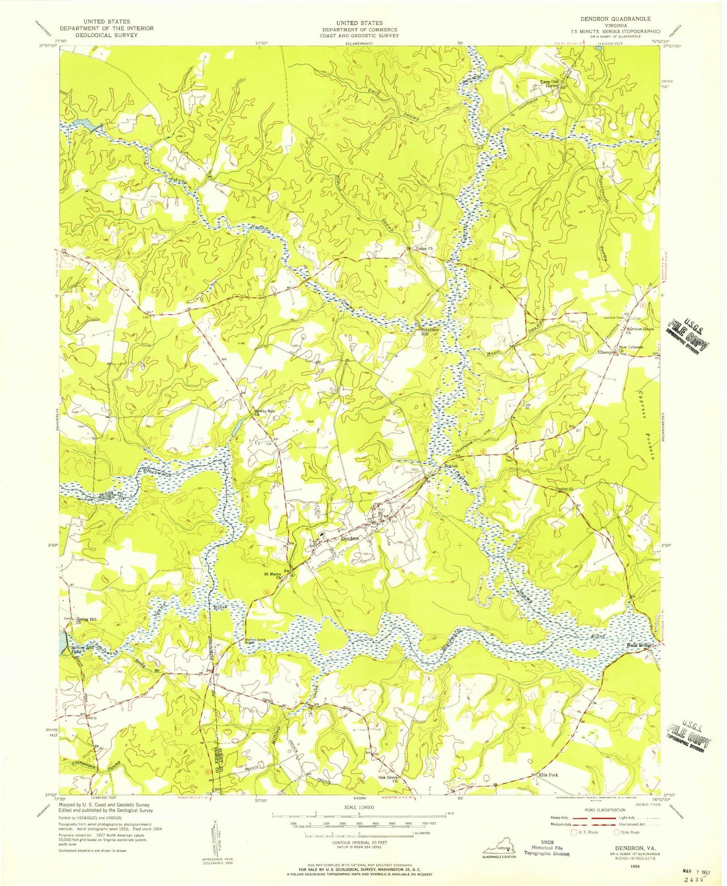 Classic USGS Dendron Virginia 7.5'x7.5' Topo Map Image