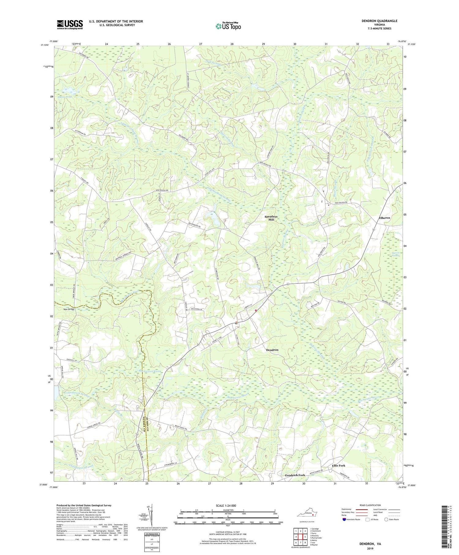 Dendron Virginia US Topo Map Image