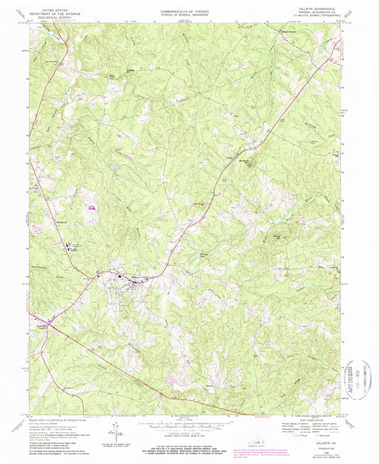Classic USGS Dillwyn Virginia 7.5'x7.5' Topo Map Image
