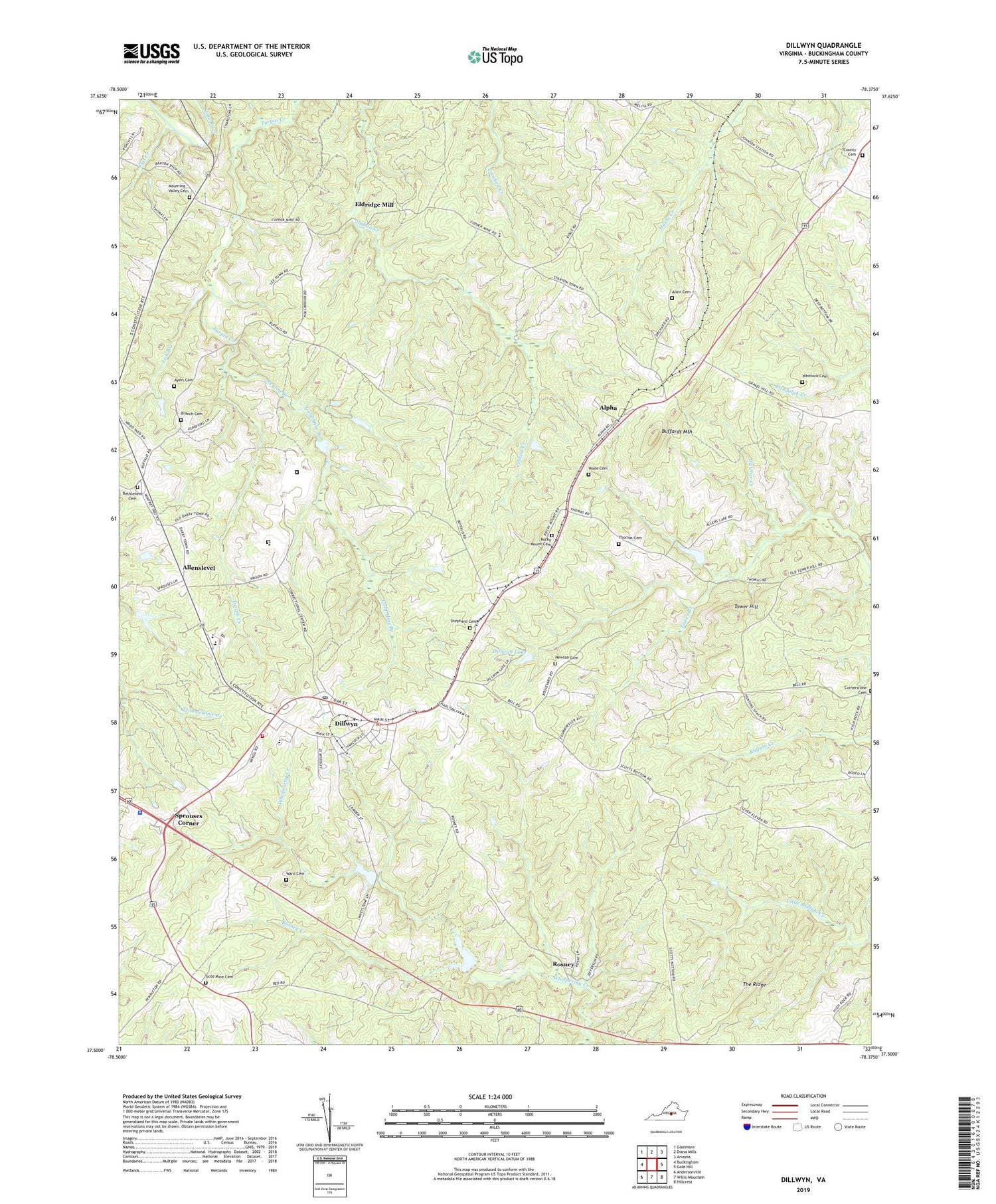 Dillwyn Virginia US Topo Map Image