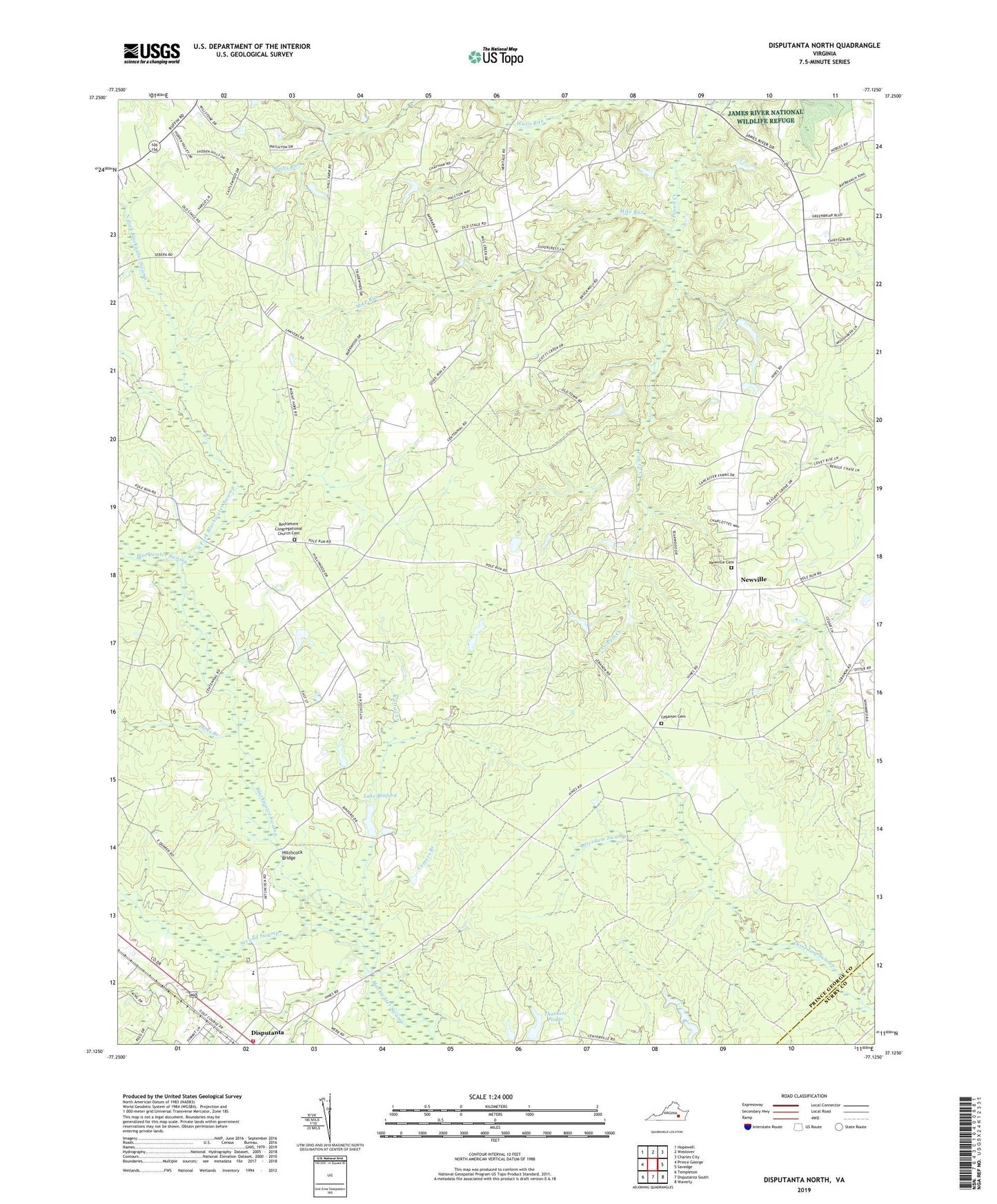 Disputanta North Virginia US Topo Map Image
