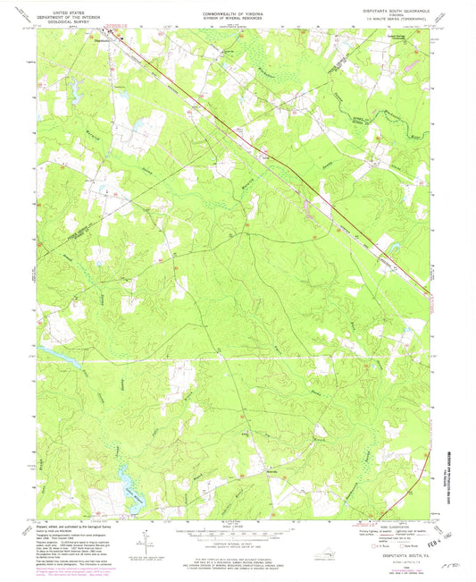 Classic USGS Disputanta South Virginia 7.5'x7.5' Topo Map Image
