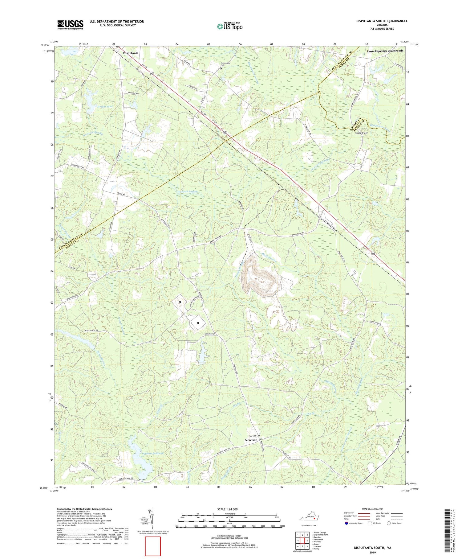 Disputanta South Virginia US Topo Map Image
