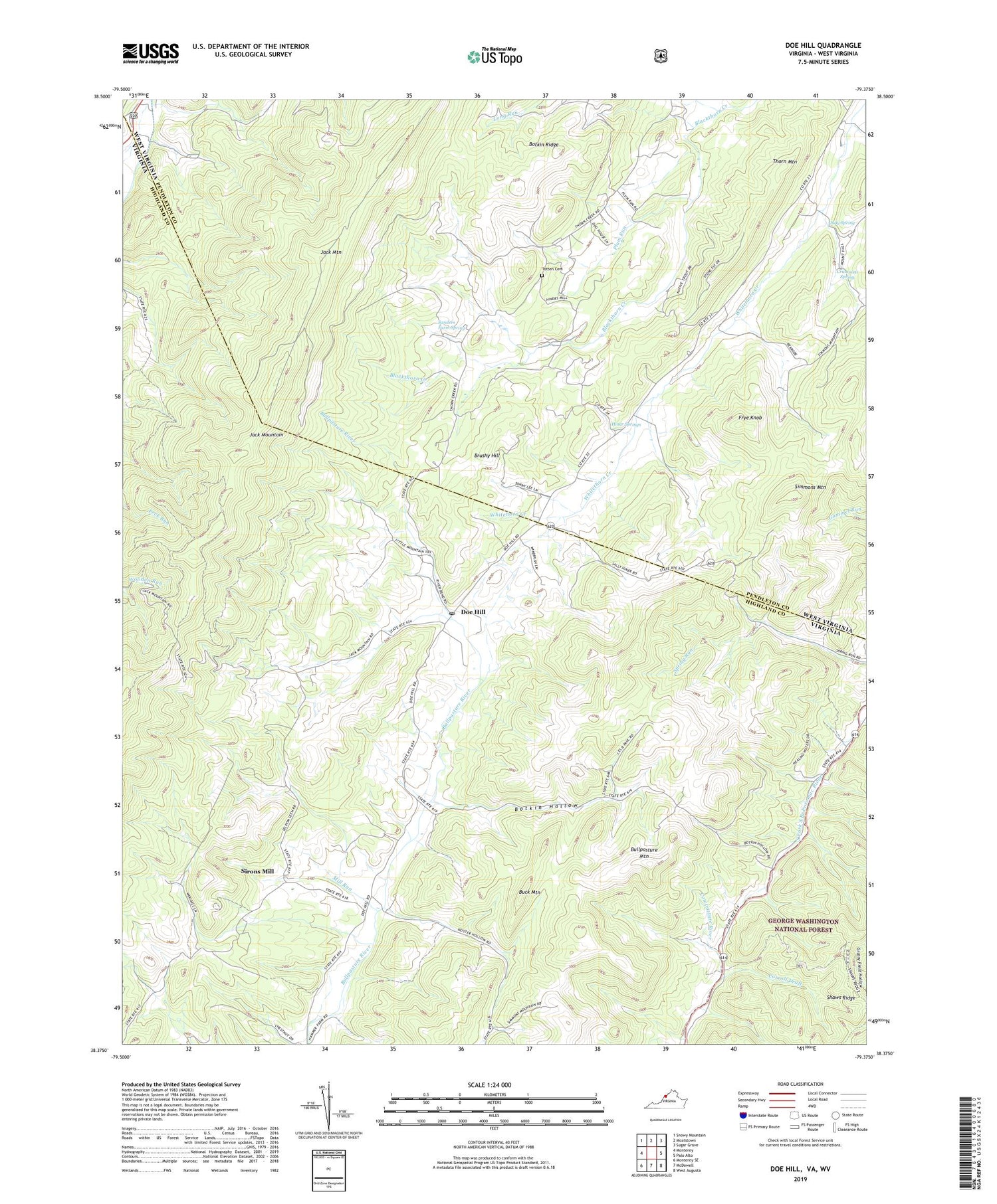 Doe Hill Virginia US Topo Map Image