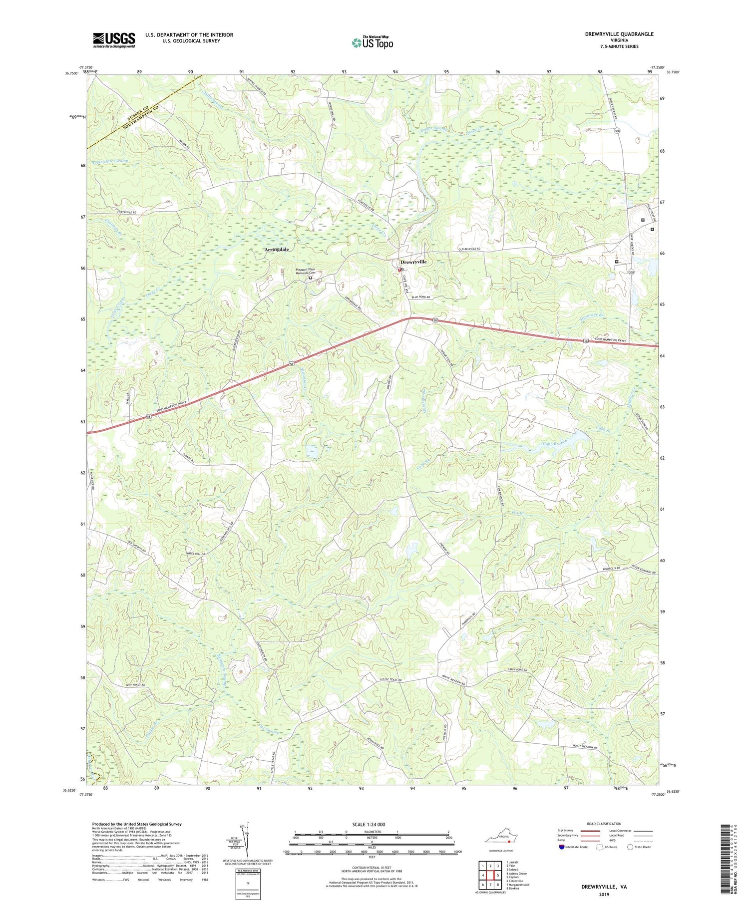 Drewryville Virginia US Topo Map Image
