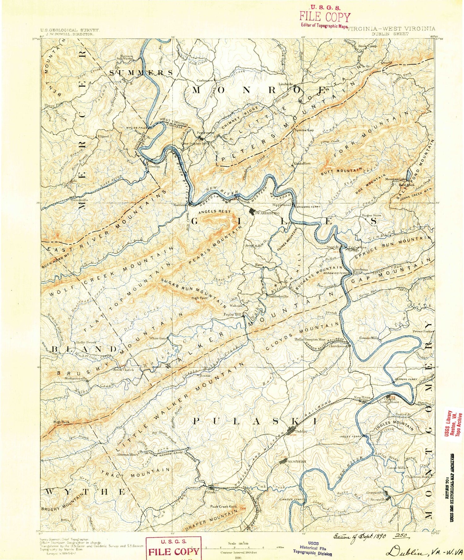 Historic 1890 Dublin Virginia 30'x30' Topo Map Image