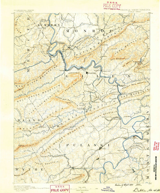 Historic 1890 Dublin Virginia 30'x30' Topo Map Image