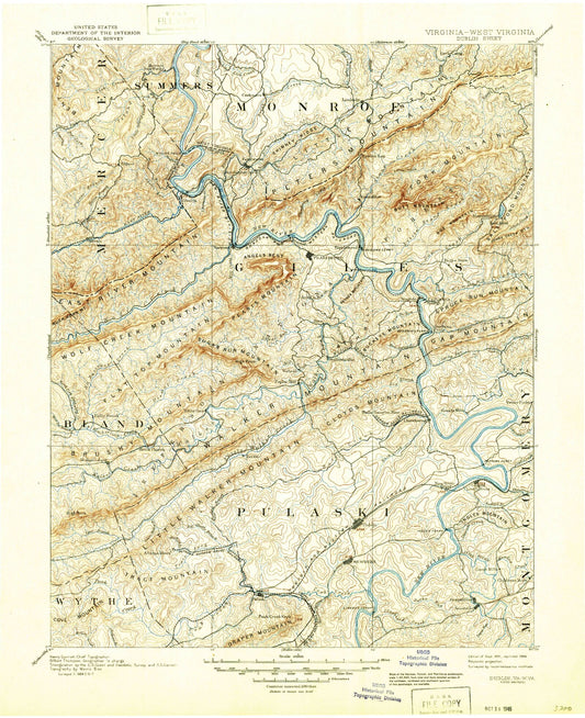 Historic 1891 Dublin Virginia 30'x30' Topo Map Image