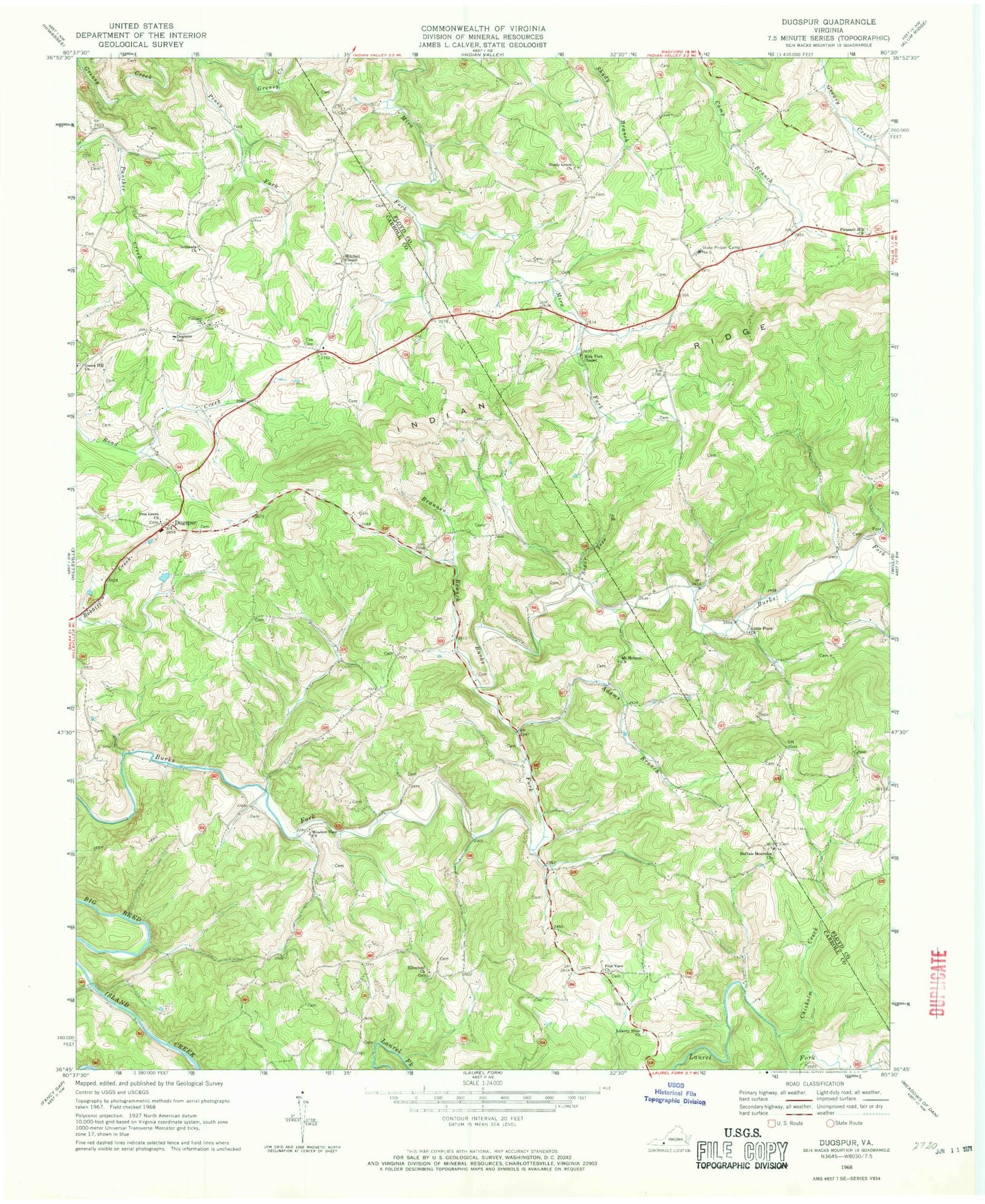 Classic USGS Dugspur Virginia 7.5'x7.5' Topo Map MyTopo Map Store