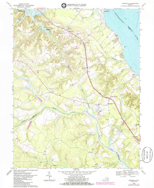 Classic USGS Dunnsville Virginia 7.5'x7.5' Topo Map Image