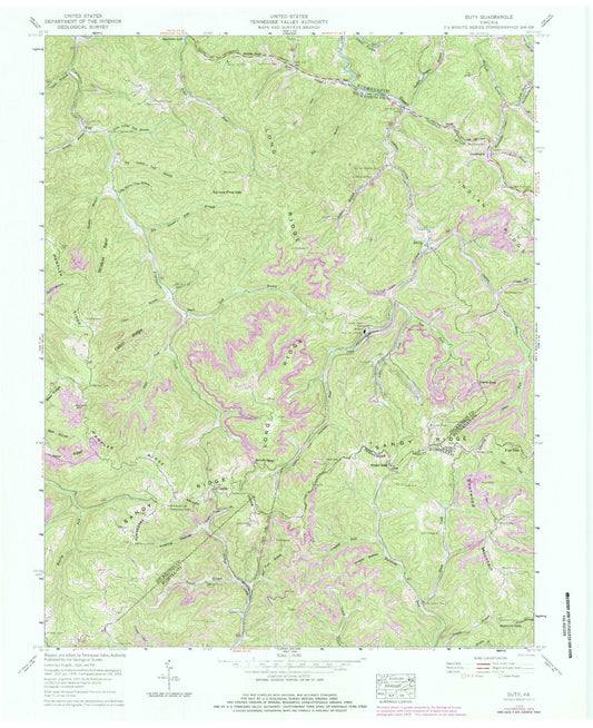 Classic USGS Duty Virginia 7.5'x7.5' Topo Map Image